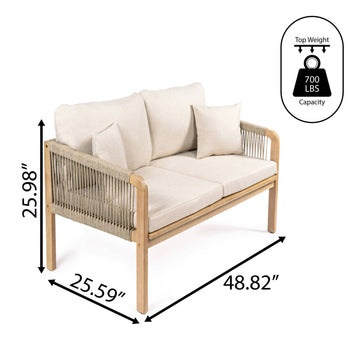 Arwen Modern Bohemian Roped Acacia Wood Outdoor Loveseat with Cushions